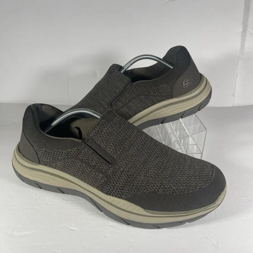 Skechers Relaxed Fit Memory Foam Shoes Mens 12 Olive Brown Slip On 204000 OLBR